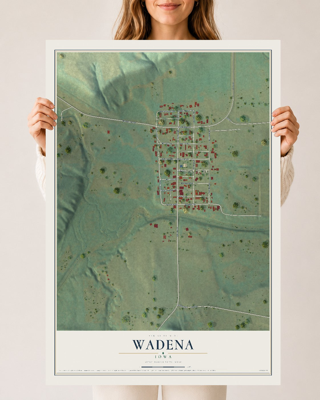 Map of Wadena, Iowa, 24 x 36 inch unframed archival matte print