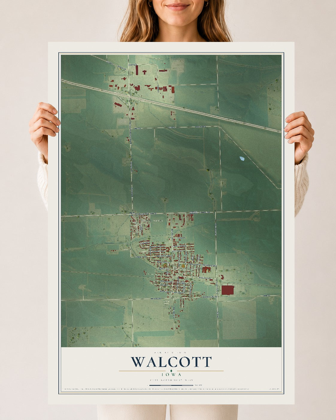 Map of Walcott, Iowa, 24 x 36 inch unframed archival matte print