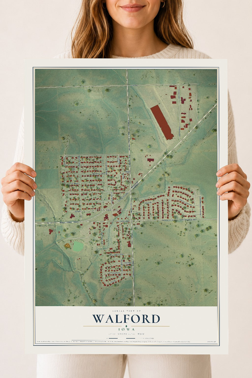 Map of Walford, Iowa, 18 x 24 inch unframed archival matte print