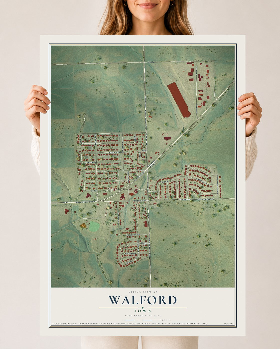 Map of Walford, Iowa, 24 x 36 inch unframed archival matte print