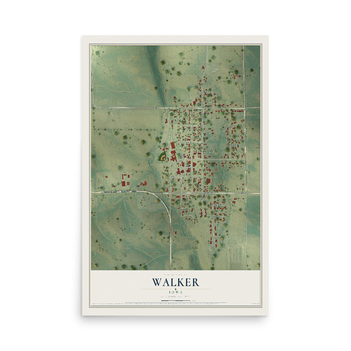 Map of Walker, Iowa, 12 x 18 inch unframed archival matte print
