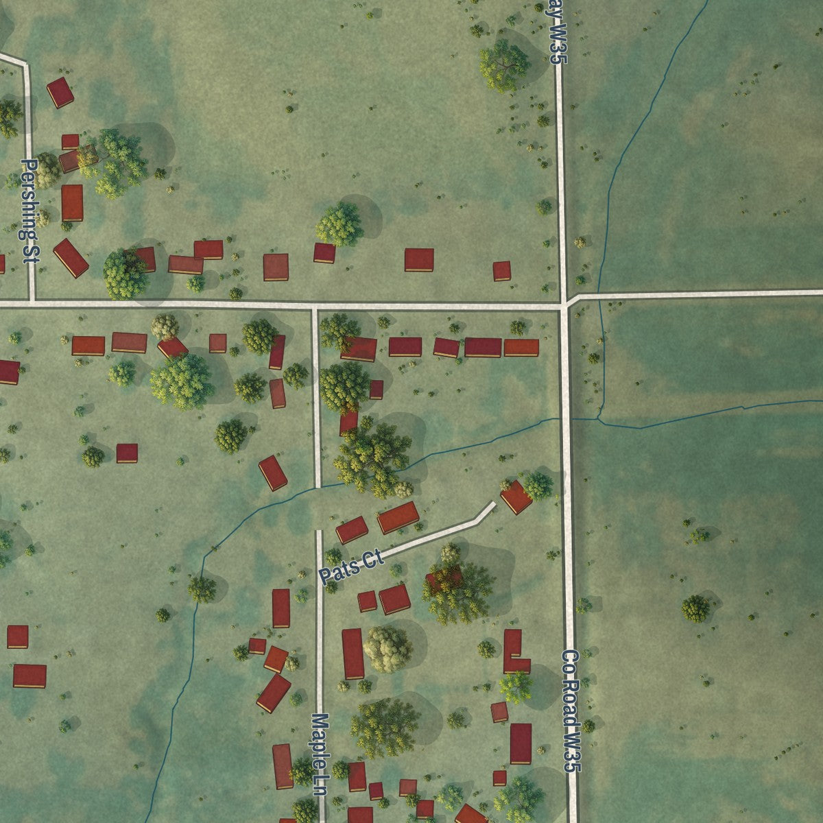 Second close-up of the map of Walker, Iowa print showing more streets and buildings