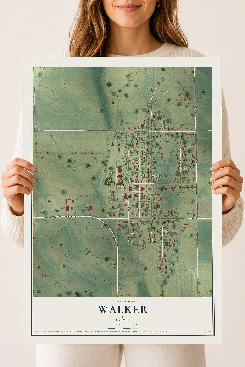 Map of Walker, Iowa, 18 x 24 inch unframed archival matte print