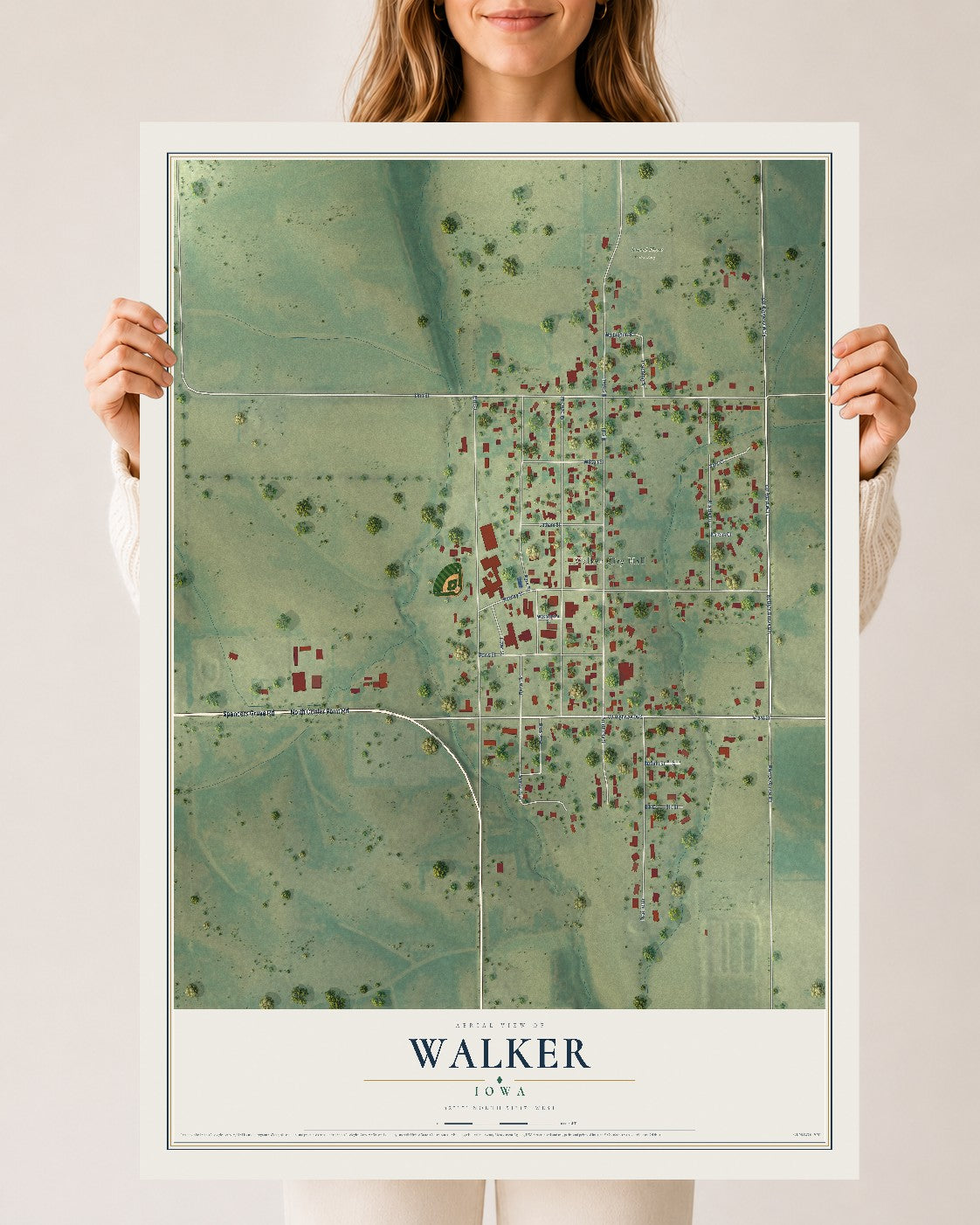 Map of Walker, Iowa, 24 x 36 inch unframed archival matte print