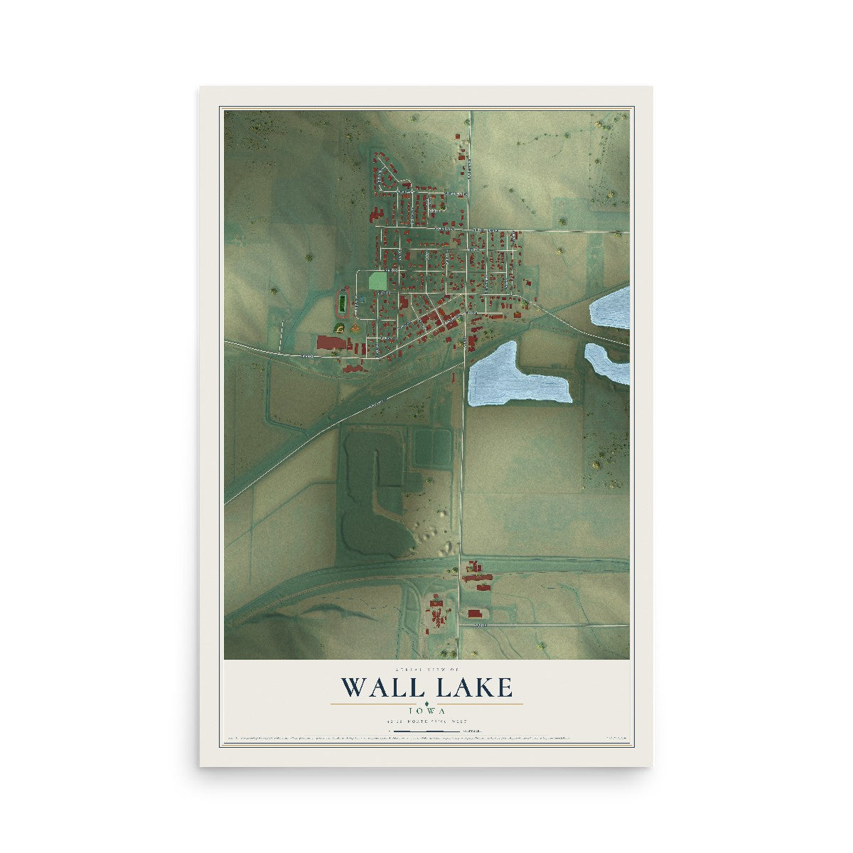 Map of Wall Lake, Iowa, 12 x 18 inch unframed archival matte print