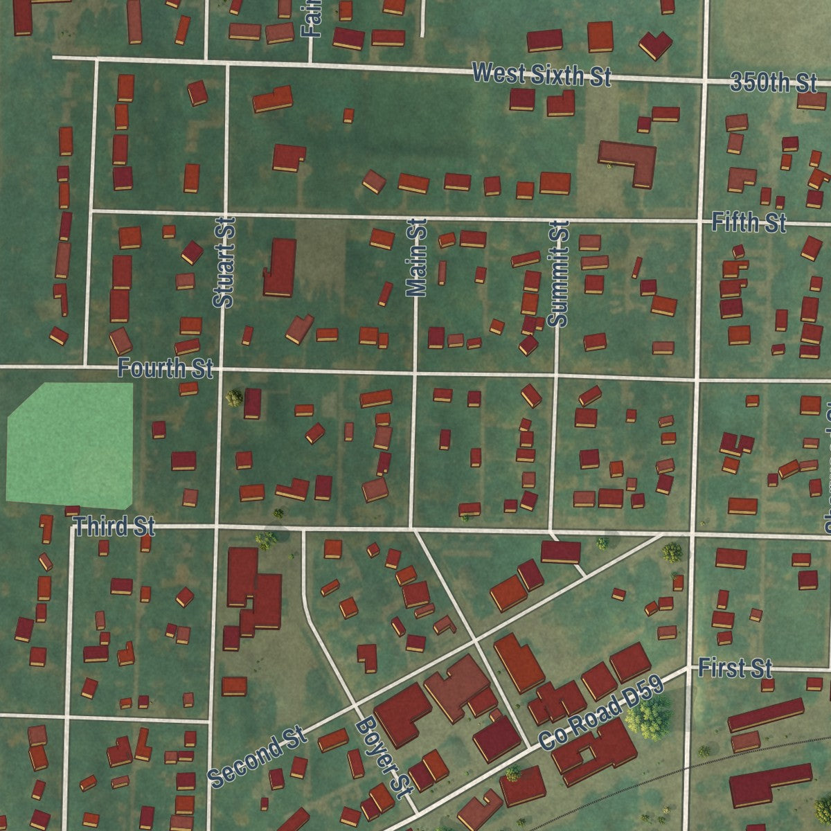 Close-up of the map of Wall Lake, Iowa print showing street and building detail