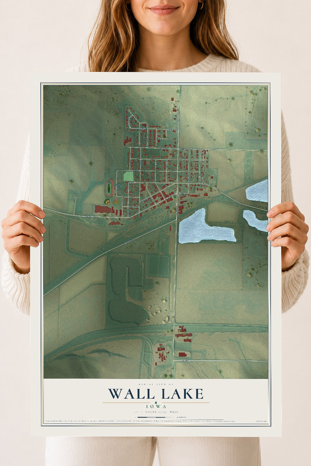Map of Wall Lake, Iowa, 18 x 24 inch unframed archival matte print