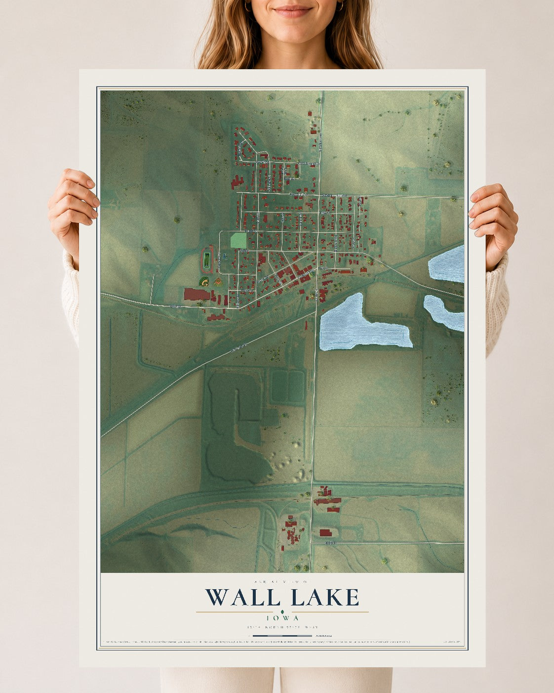 Map of Wall Lake, Iowa, 24 x 36 inch unframed archival matte print
