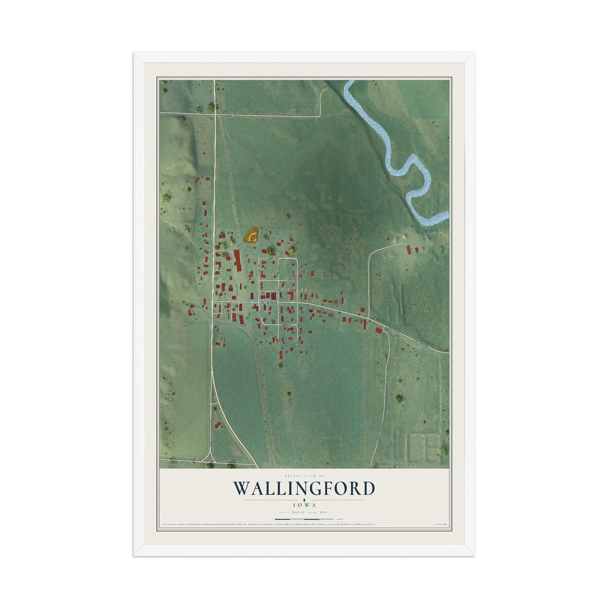 Map of Wallingford, Iowa, 12 x 18 inch print in a white wood frame