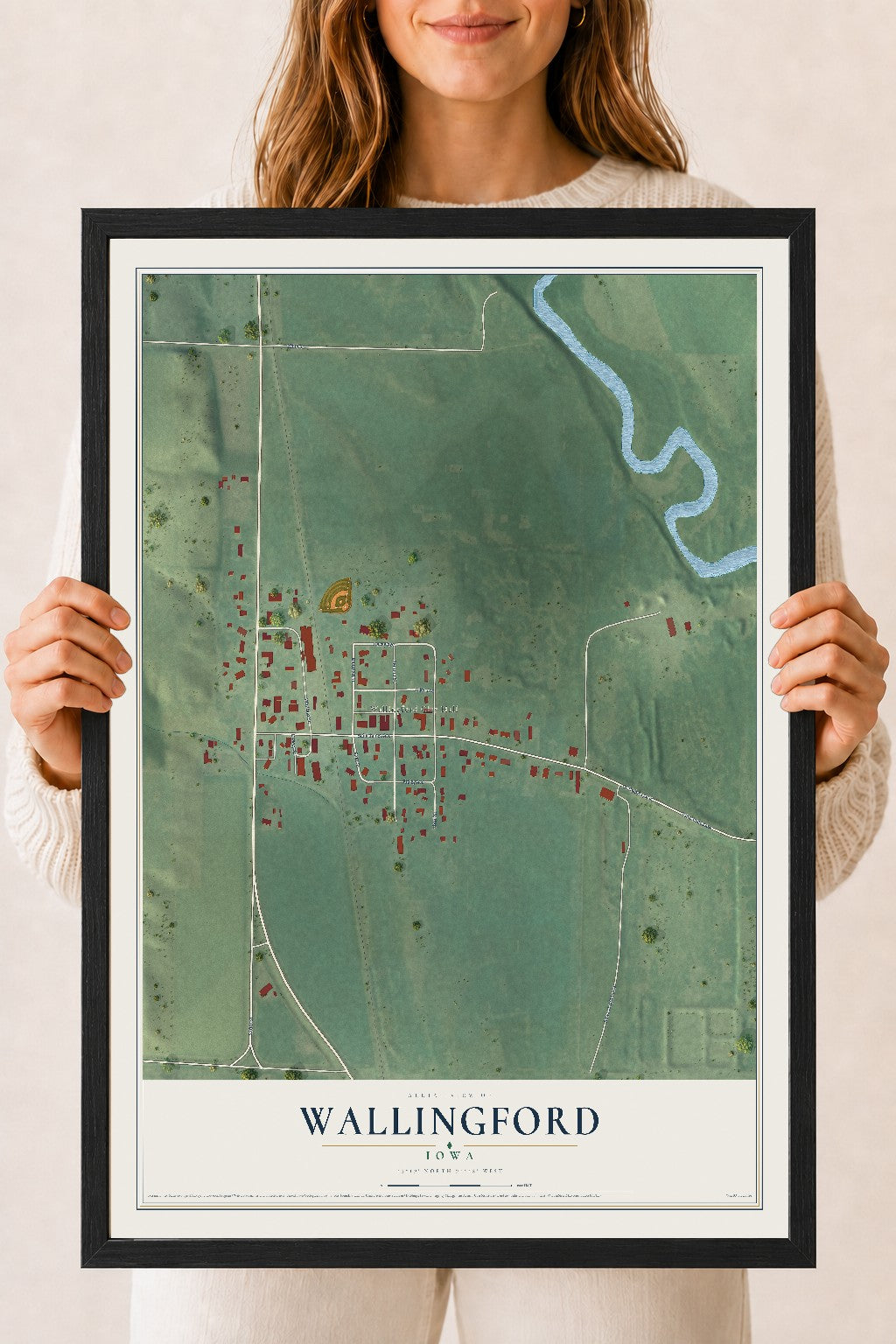 Map of Wallingford, Iowa, 18 x 24 inch print in a black wood frame