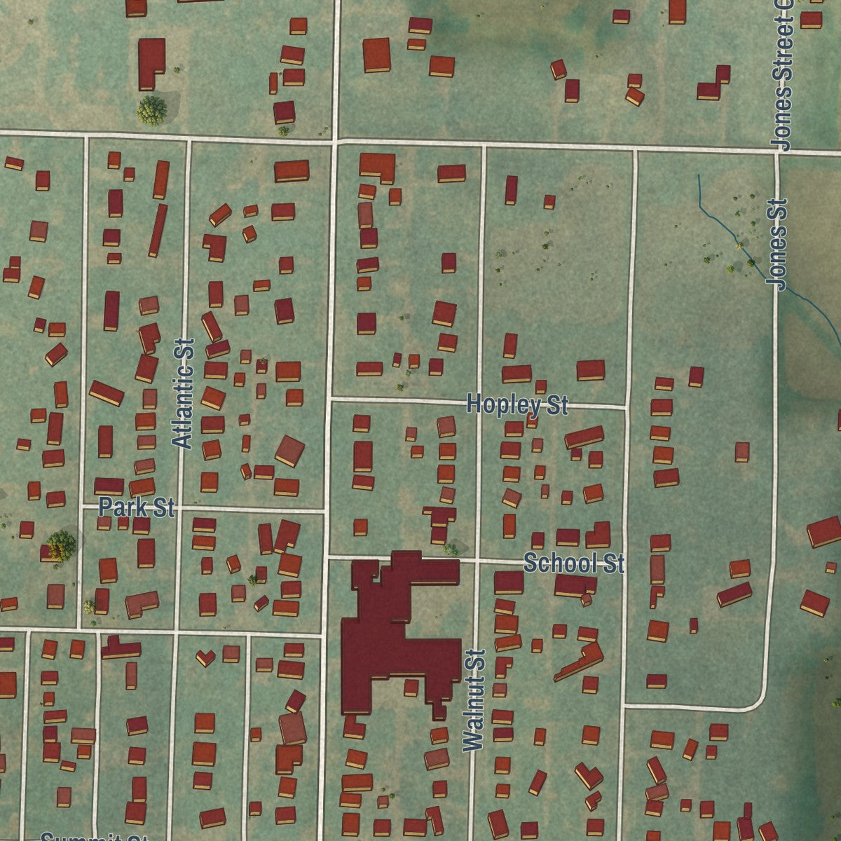 Close-up of the map of Walnut, Iowa print showing street and building detail