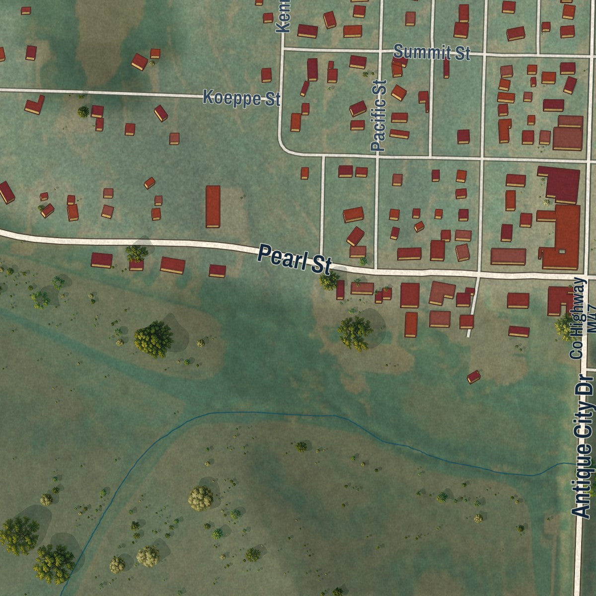 Second close-up of the map of Walnut, Iowa print showing more streets and buildings