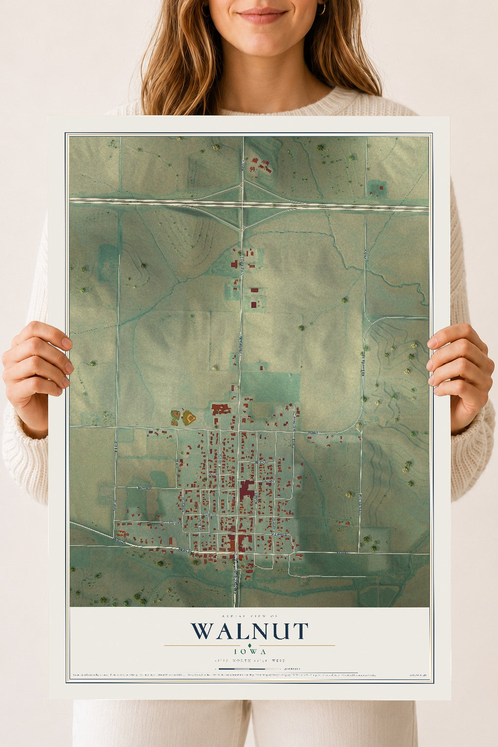 Map of Walnut, Iowa, 18 x 24 inch unframed archival matte print