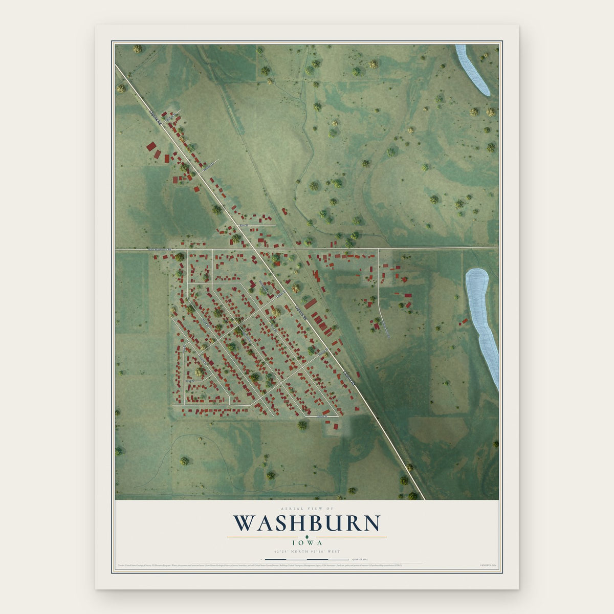Washburn, Iowa map print, the full design