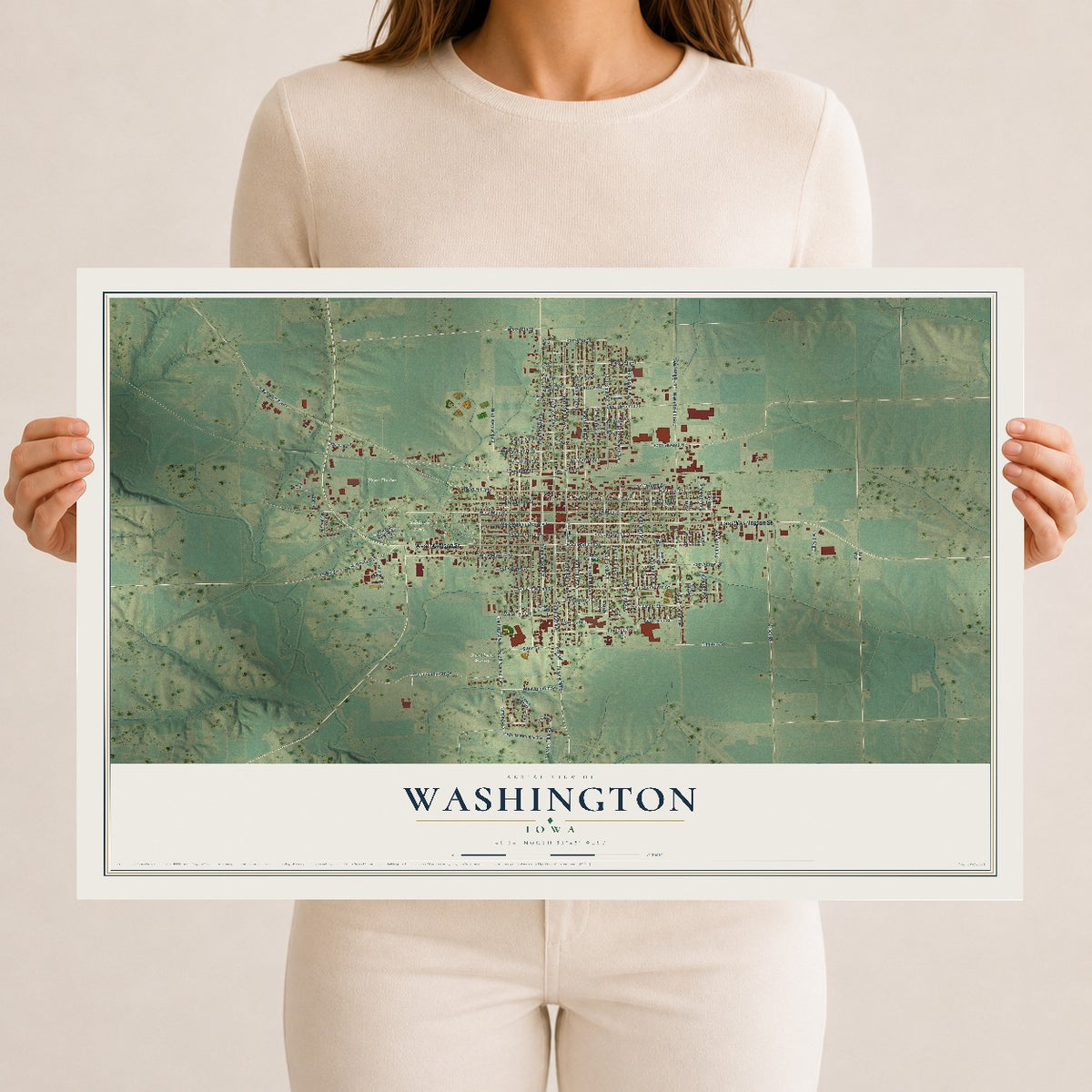 Map of Washington, Iowa, 12 x 18 inch unframed archival matte print