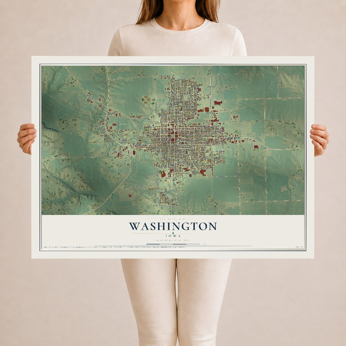 Map of Washington, Iowa, 24 x 36 inch unframed archival matte print