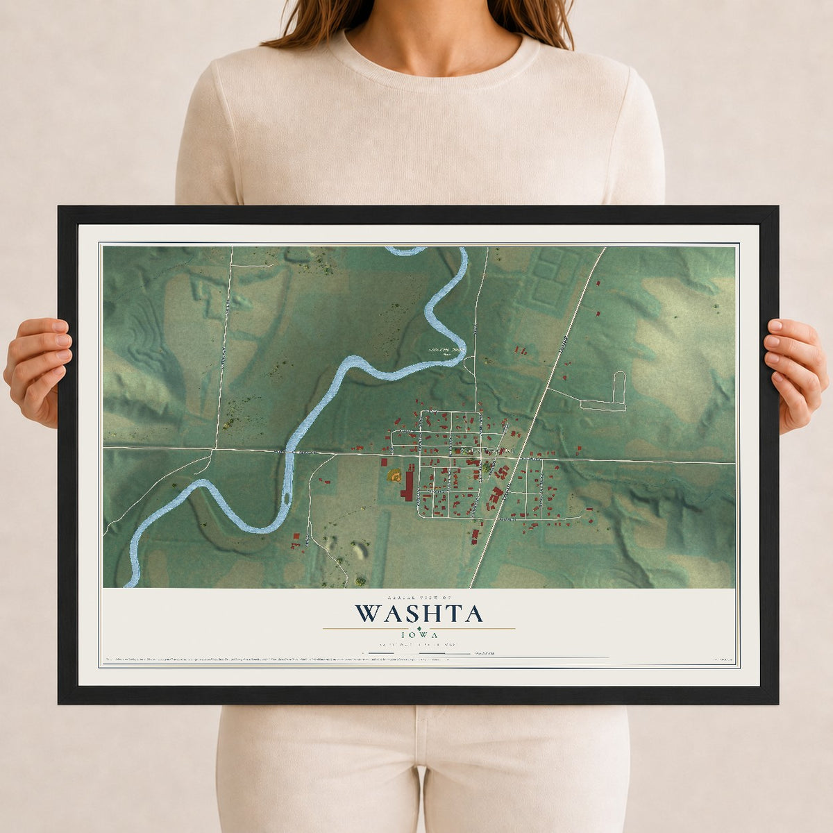 Map of Washta, Iowa, 12 x 18 inch print in a black wood frame