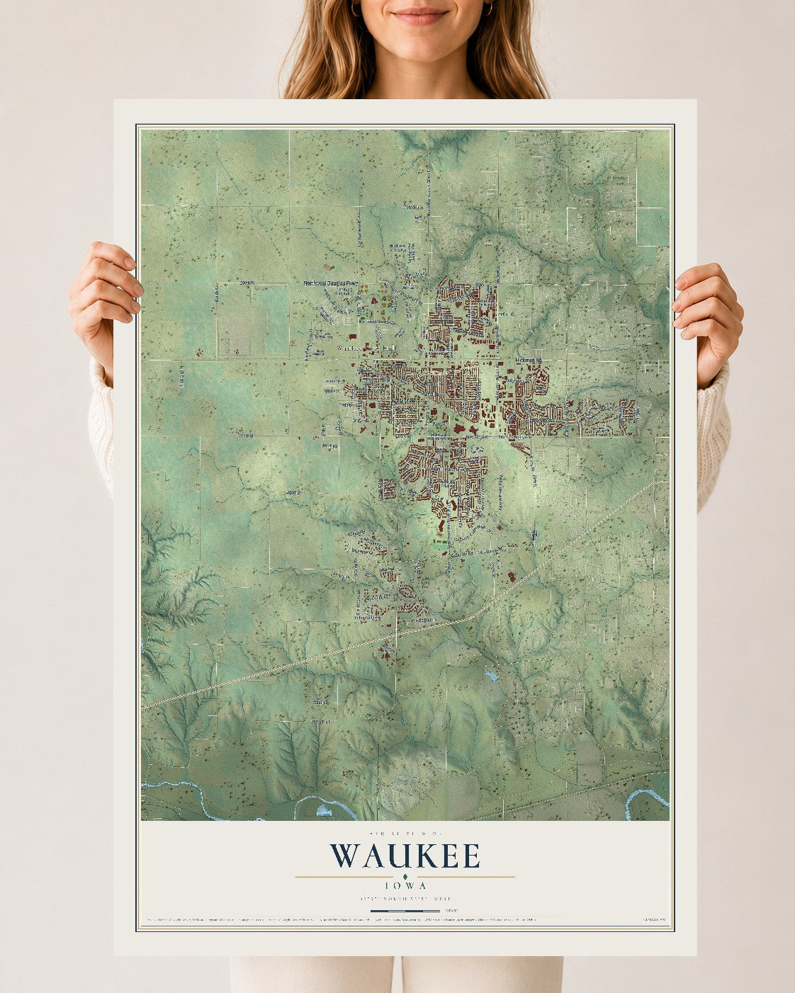 Map of Waukee, Iowa, 24 x 36 inch unframed archival matte print
