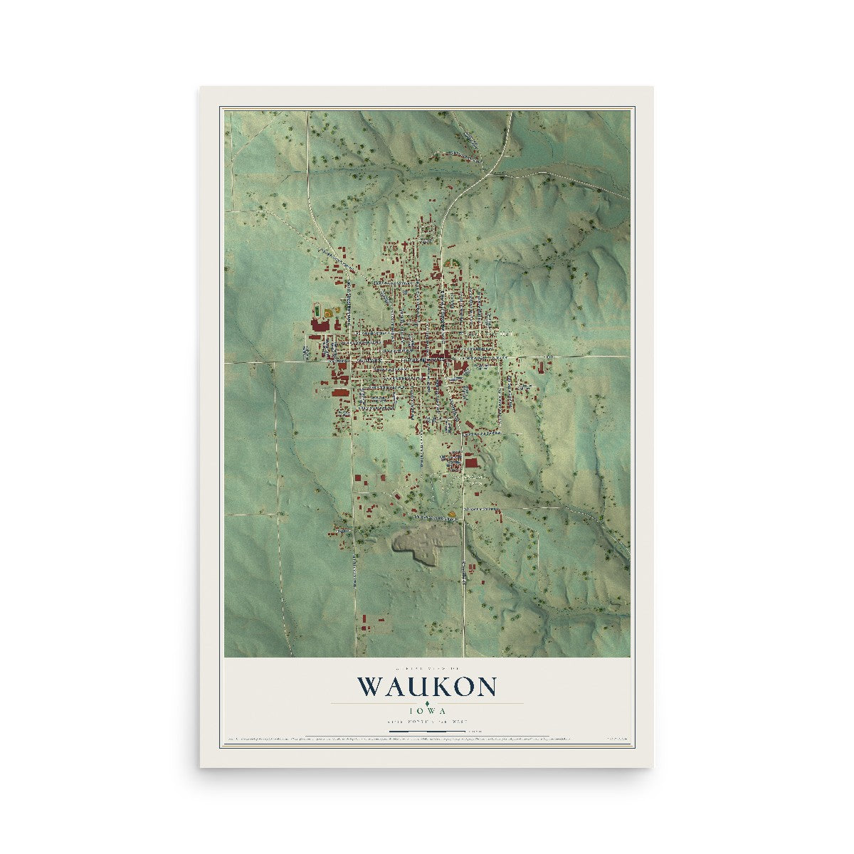 Map of Waukon, Iowa, 12 x 18 inch unframed archival matte print