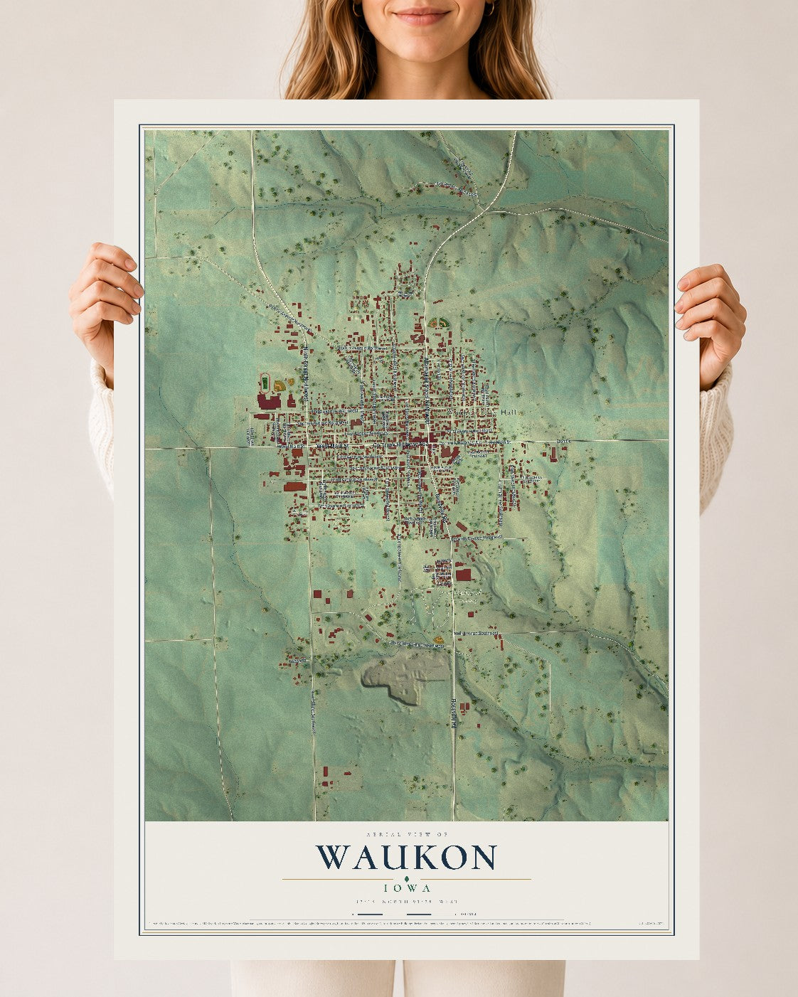 Map of Waukon, Iowa, 24 x 36 inch unframed archival matte print