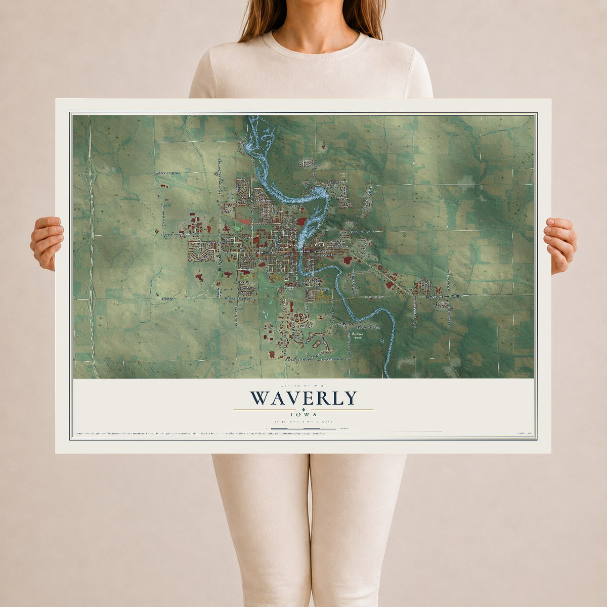 Map of Waverly, Iowa, 24 x 36 inch unframed archival matte print