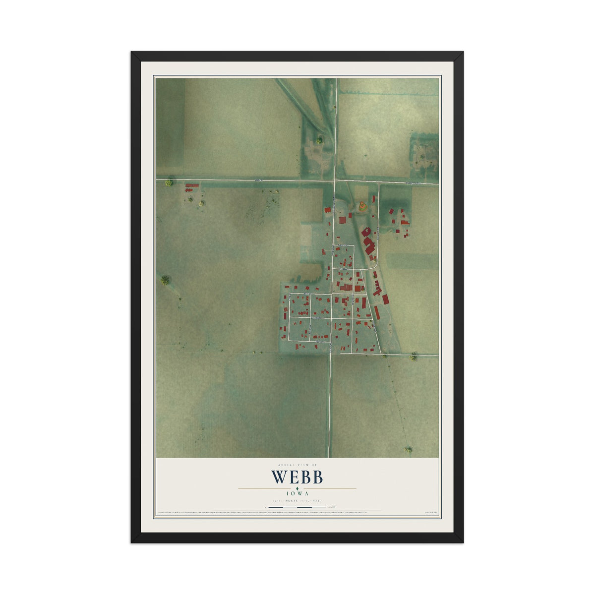 Map of Webb, Iowa, 12 x 18 inch print in a black wood frame