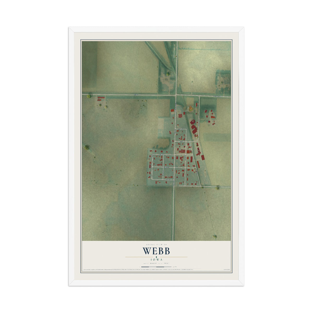 Map of Webb, Iowa, 12 x 18 inch print in a white wood frame