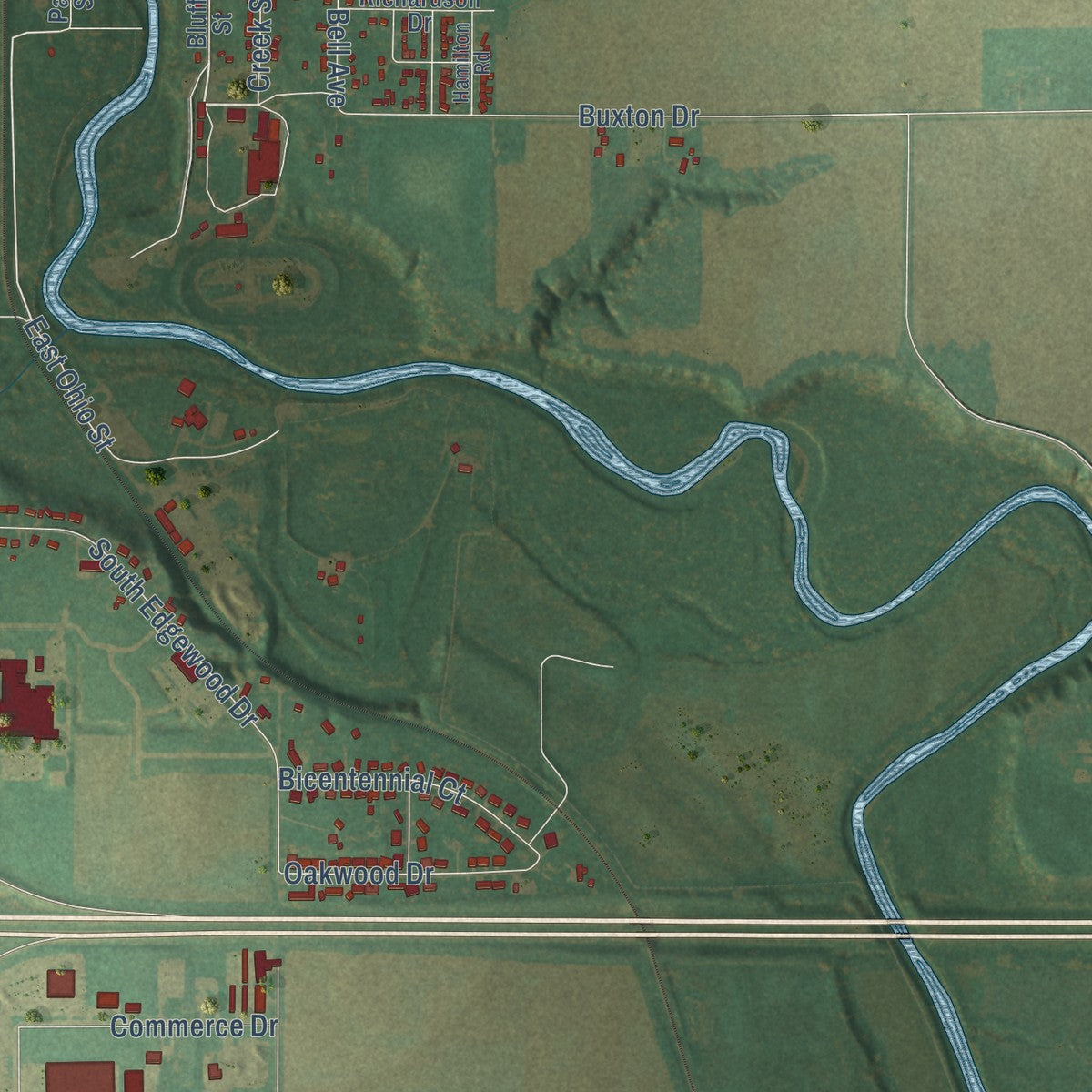 Second close-up of the map of Webster City, Iowa print showing more streets and buildings