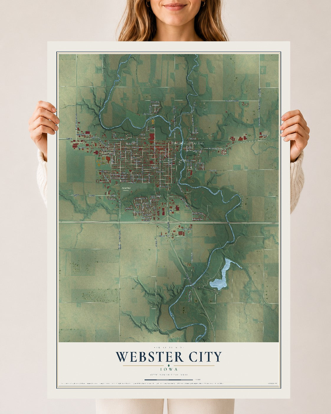 Map of Webster City, Iowa, 24 x 36 inch unframed archival matte print