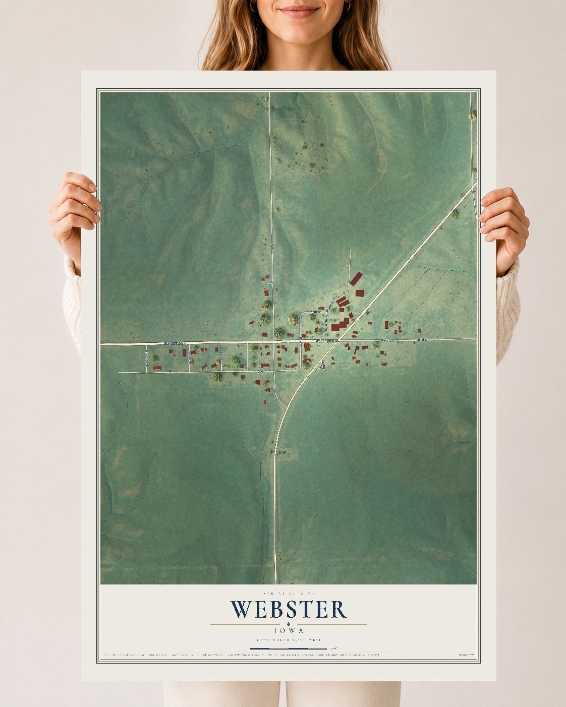 Map of Webster, Iowa, 24 x 36 inch unframed archival matte print