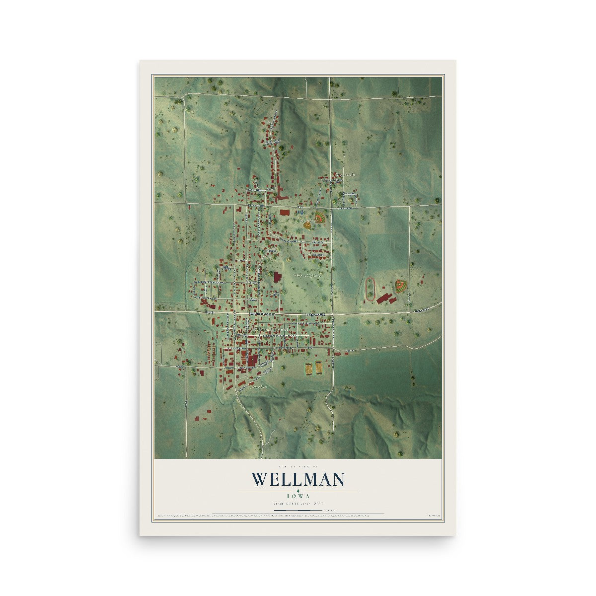 Map of Wellman, Iowa, 12 x 18 inch unframed archival matte print