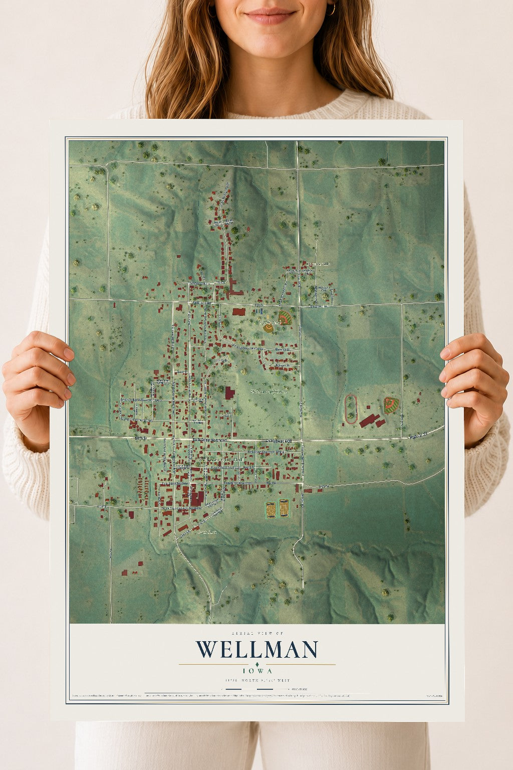 Map of Wellman, Iowa, 18 x 24 inch unframed archival matte print