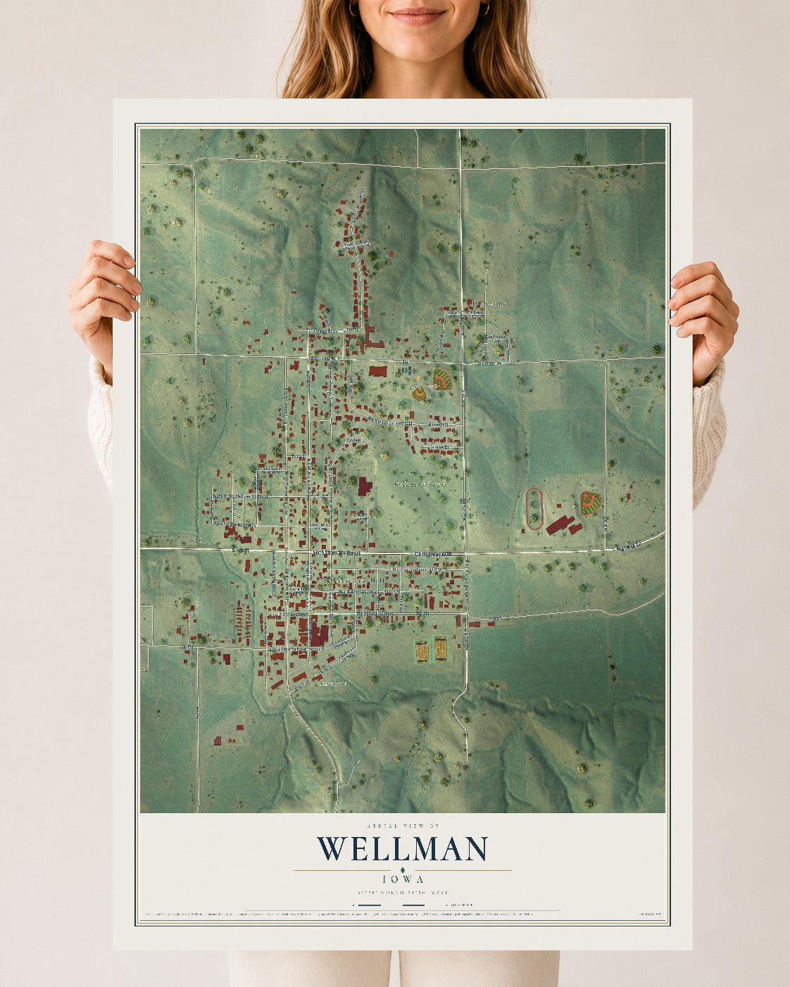 Map of Wellman, Iowa, 24 x 36 inch unframed archival matte print