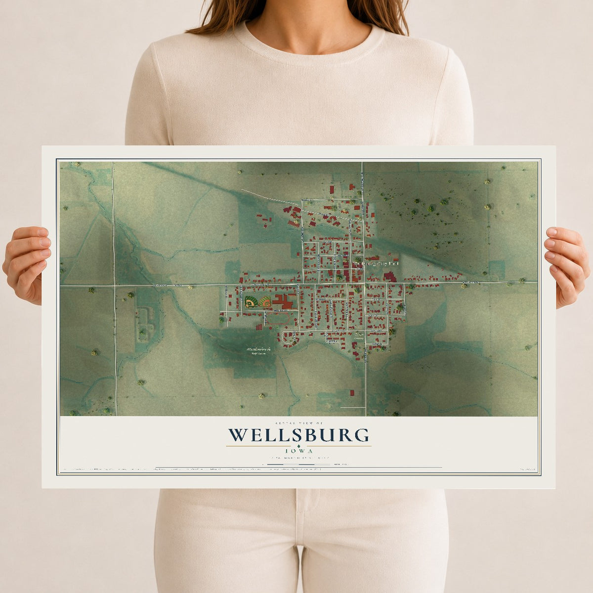 Map of Wellsburg, Iowa, 12 x 18 inch unframed archival matte print