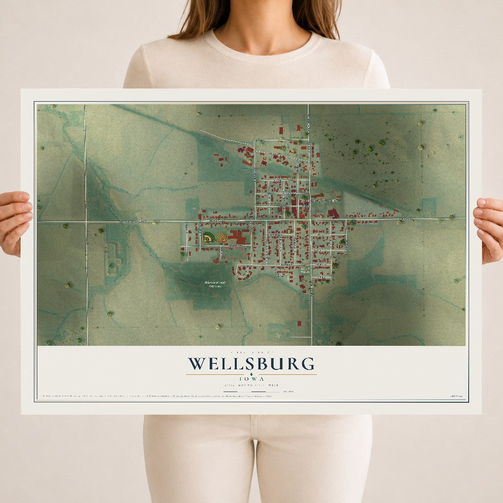 Map of Wellsburg, Iowa, 18 x 24 inch unframed archival matte print