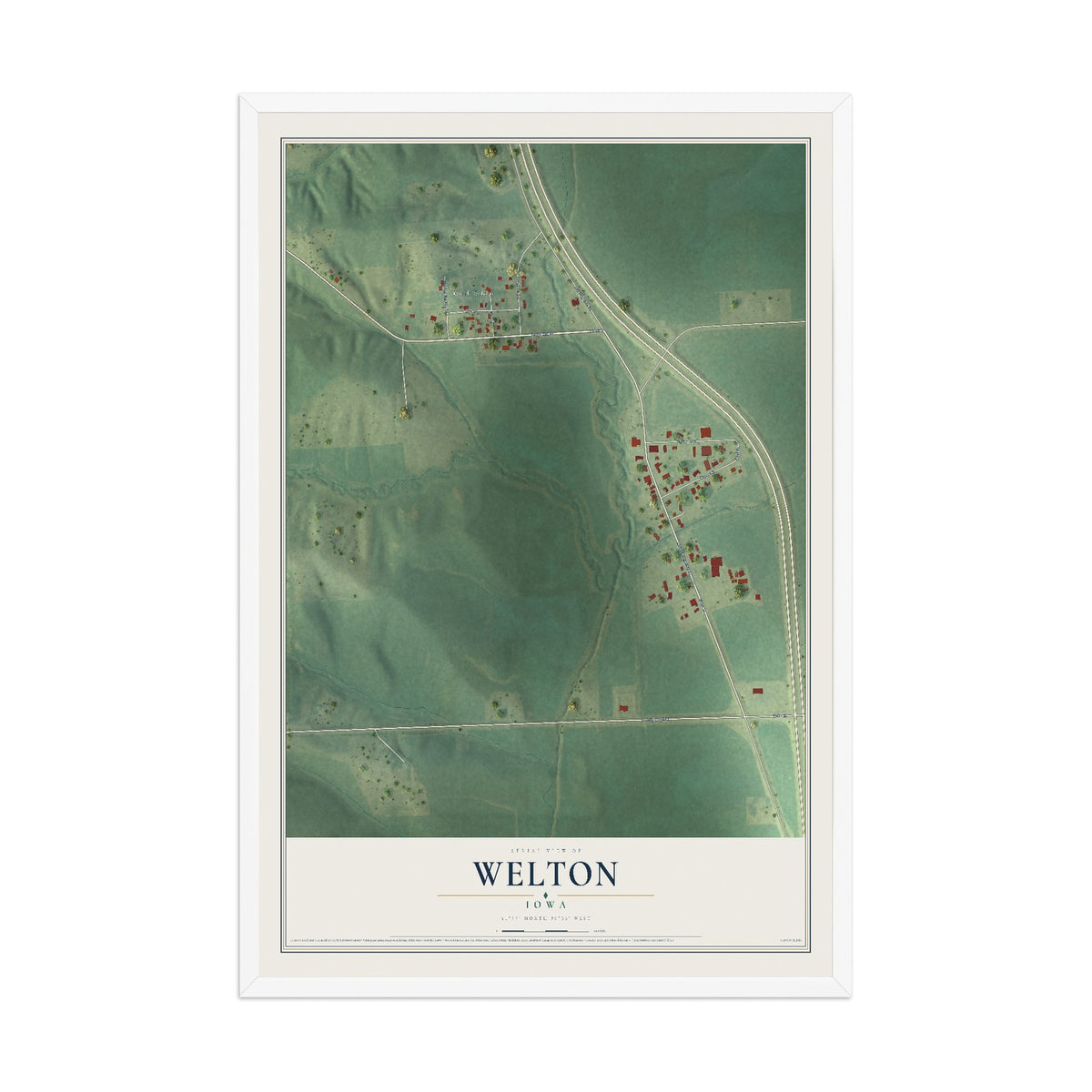 Map of Welton, Iowa, 12 x 18 inch print in a white wood frame