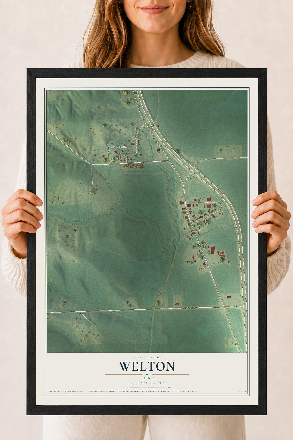Map of Welton, Iowa, 18 x 24 inch print in a black wood frame