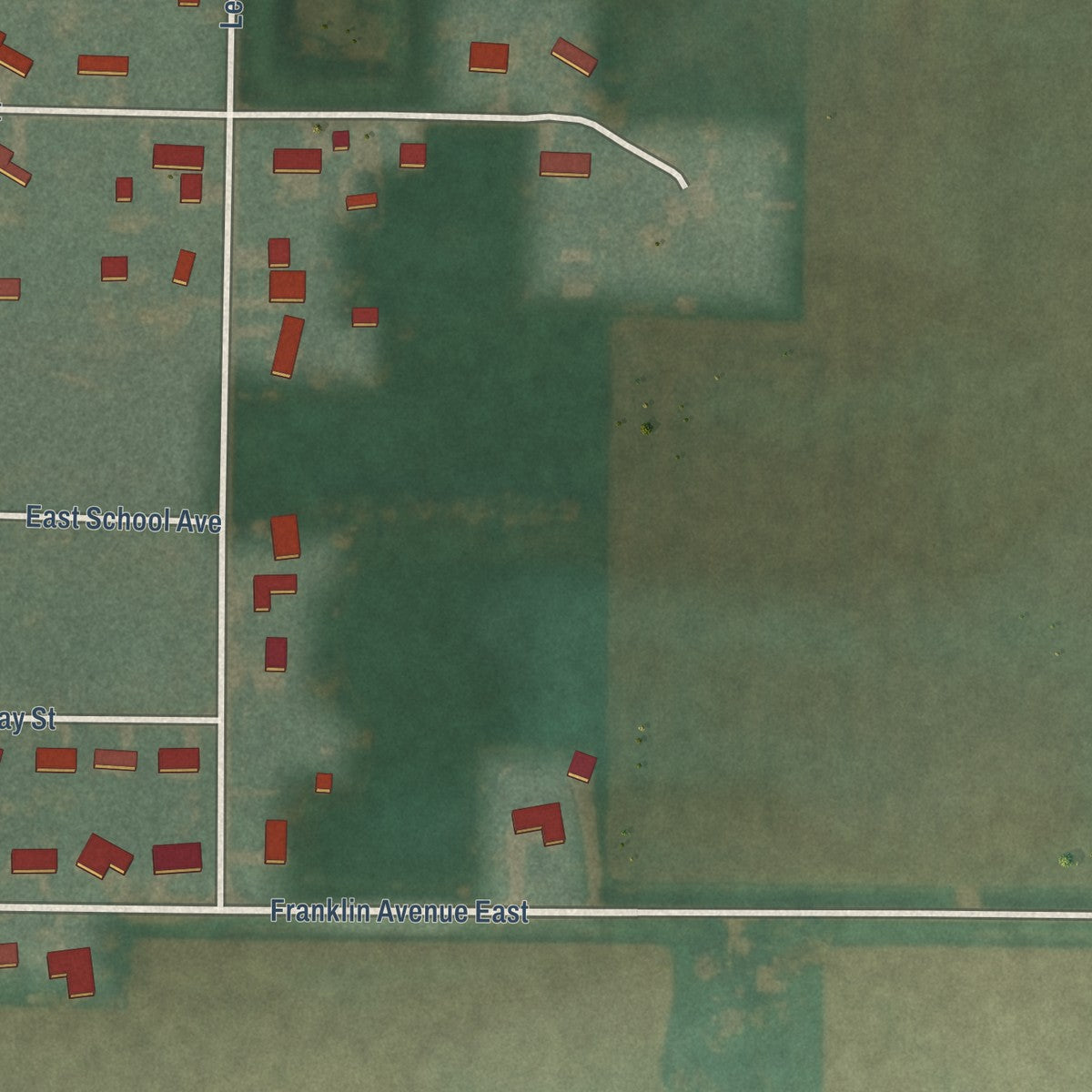 Second close-up of the map of Wesley, Iowa print showing more streets and buildings