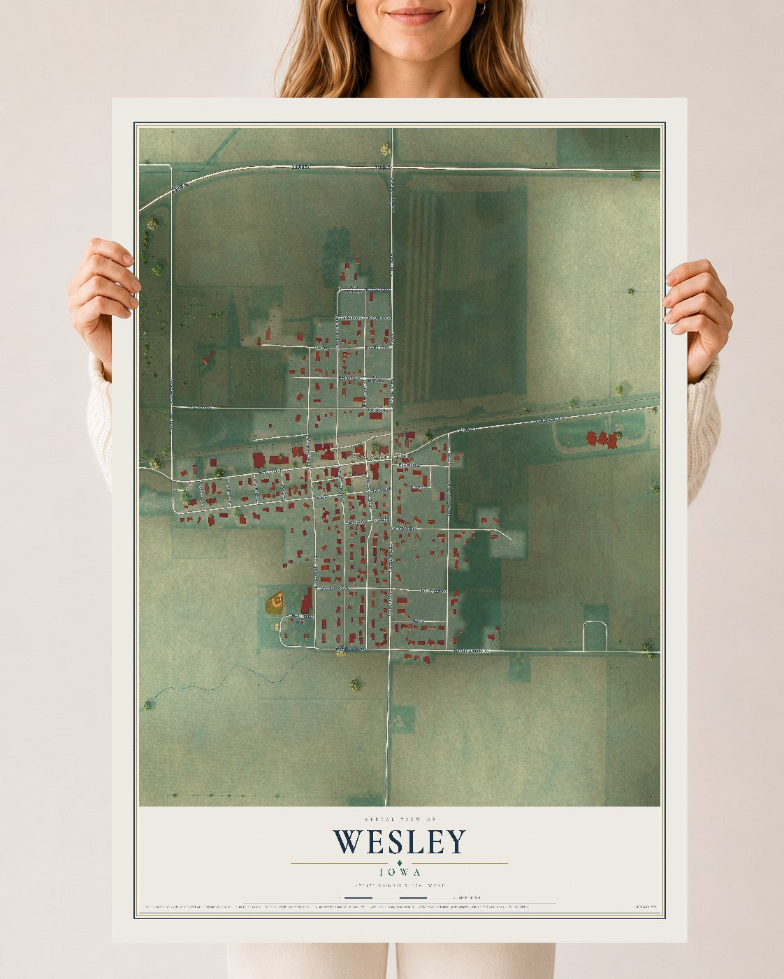 Map of Wesley, Iowa, 24 x 36 inch unframed archival matte print