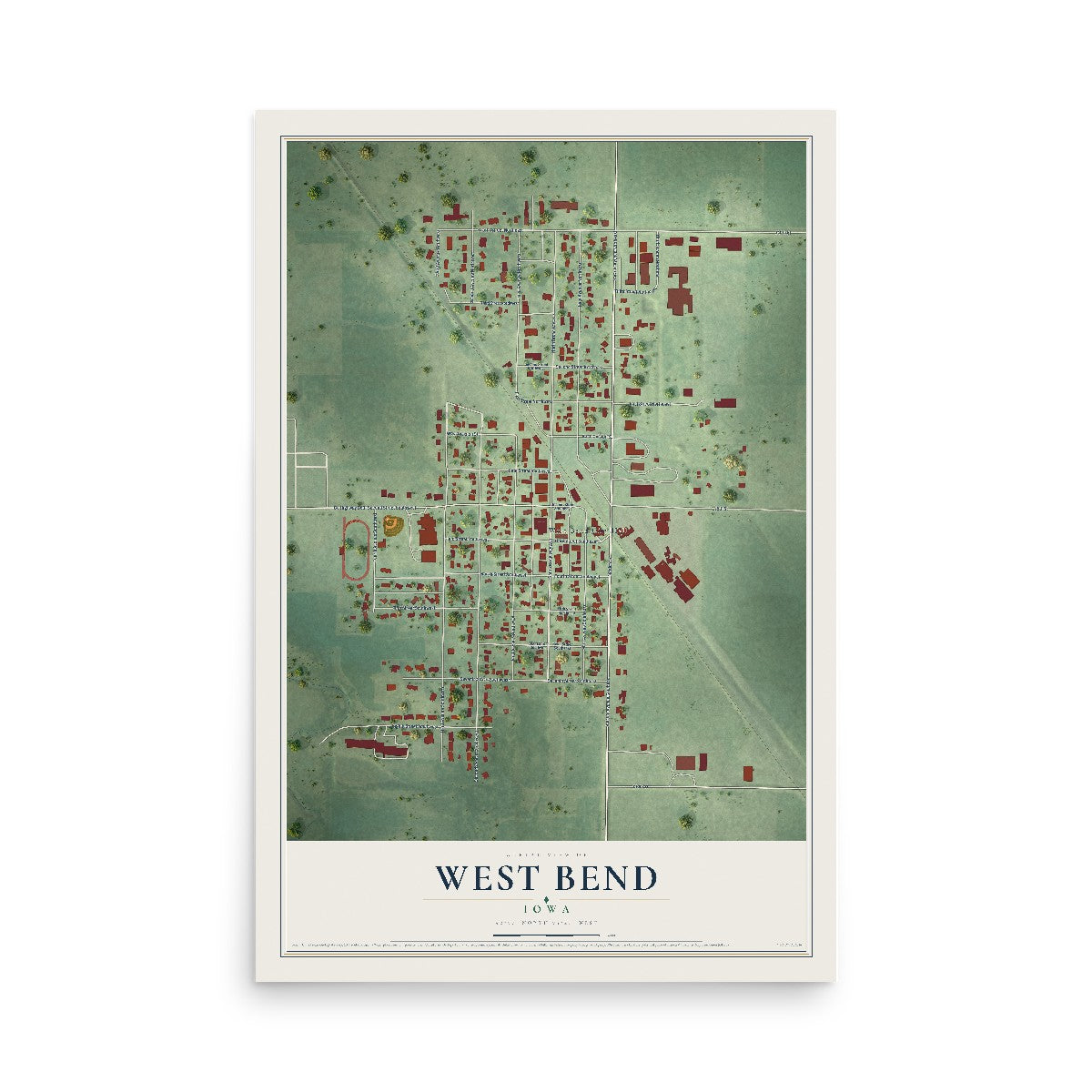 Map of West Bend, Iowa, 12 x 18 inch unframed archival matte print