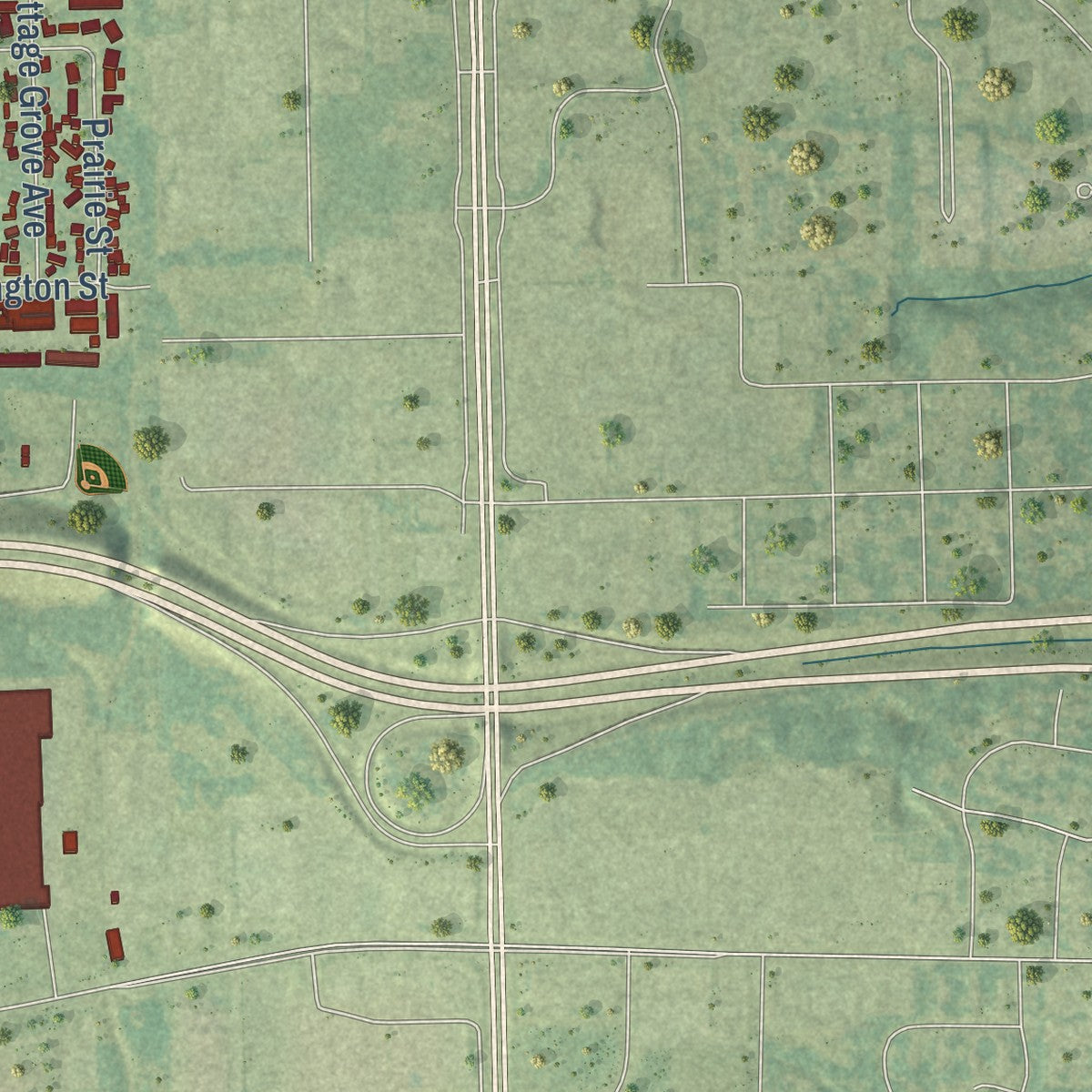 Second close-up of the map of West Burlington, Iowa print showing more streets and buildings