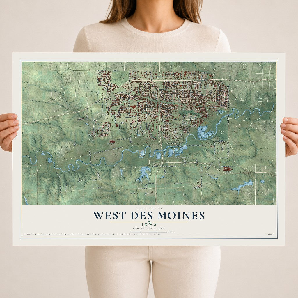 Map of West Des Moines, Iowa, 18 x 24 inch unframed archival matte print