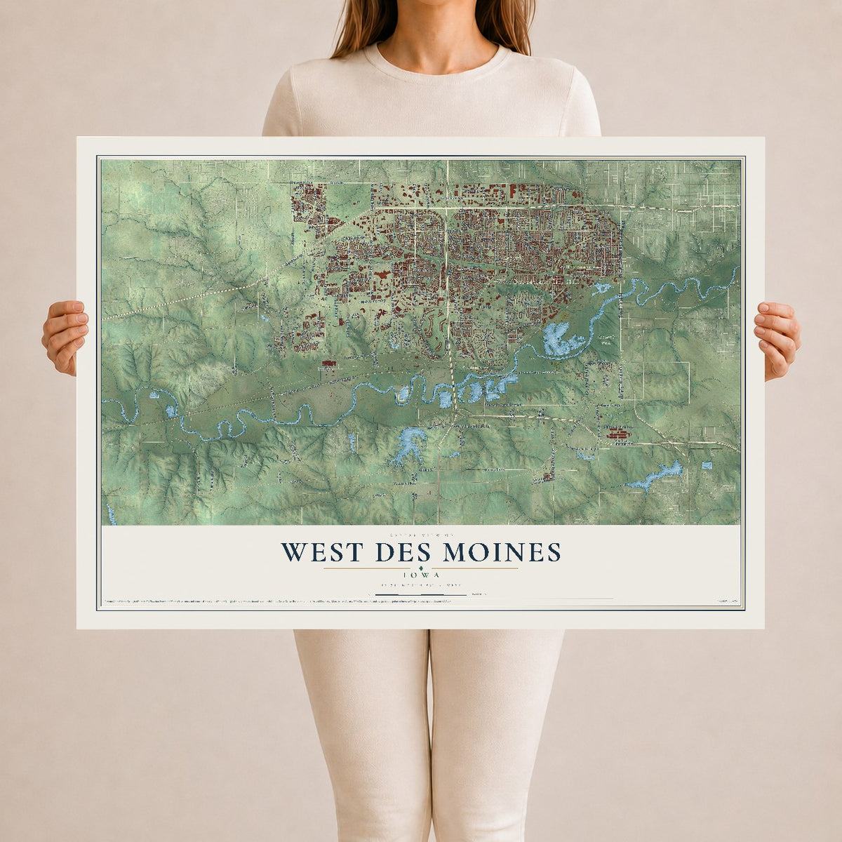 Map of West Des Moines, Iowa, 24 x 36 inch unframed archival matte print
