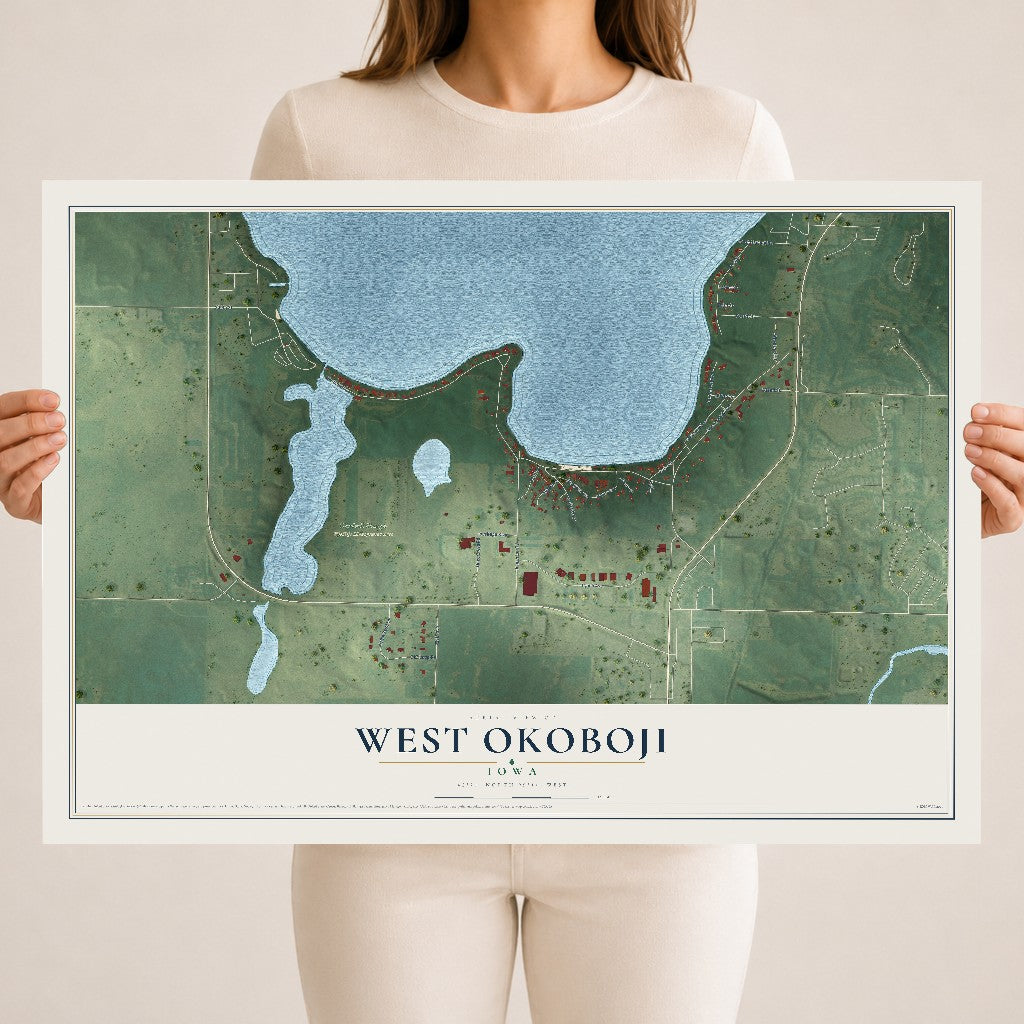 Map of West Okoboji, Iowa, 18 x 24 inch unframed archival matte print