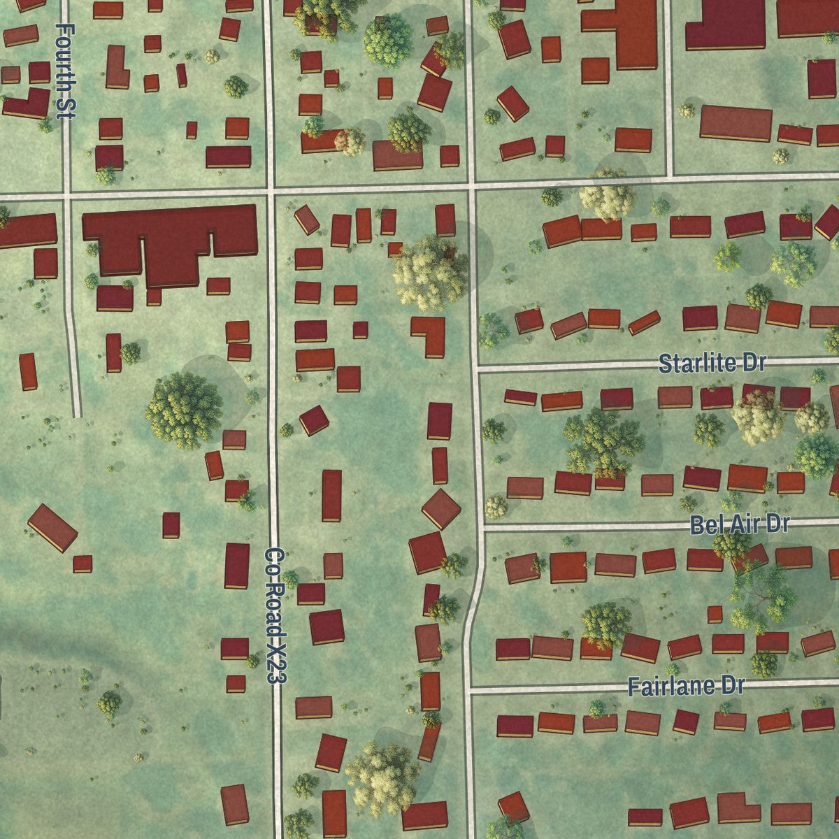 Second close-up of the map of West Point, Iowa print showing more streets and buildings