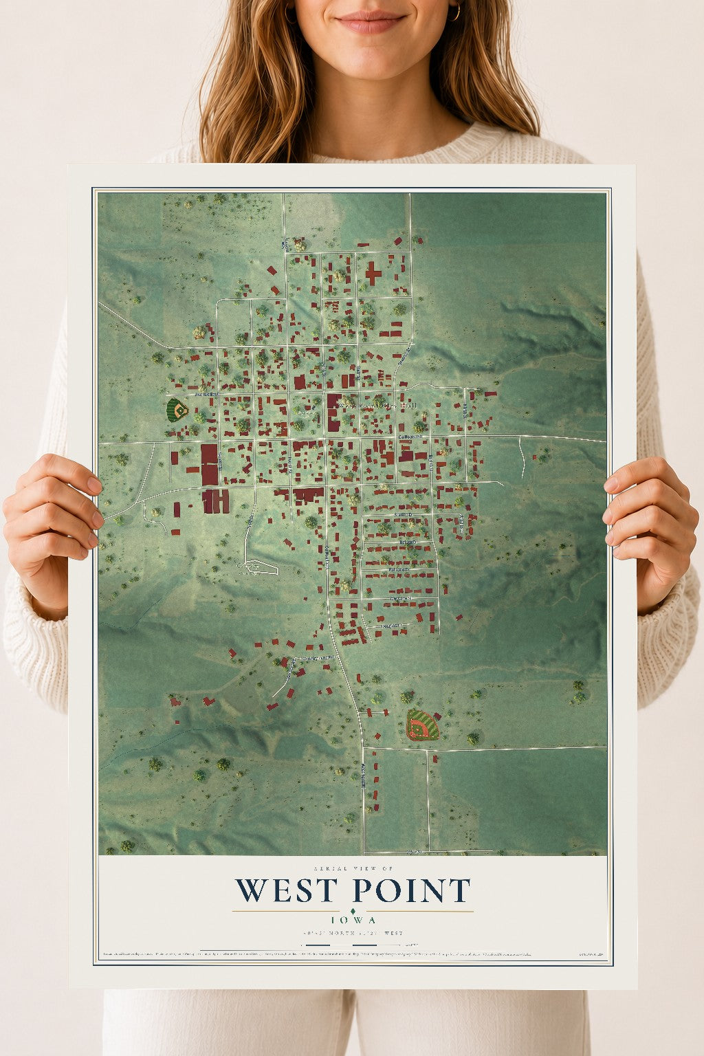 Map of West Point, Iowa, 18 x 24 inch unframed archival matte print