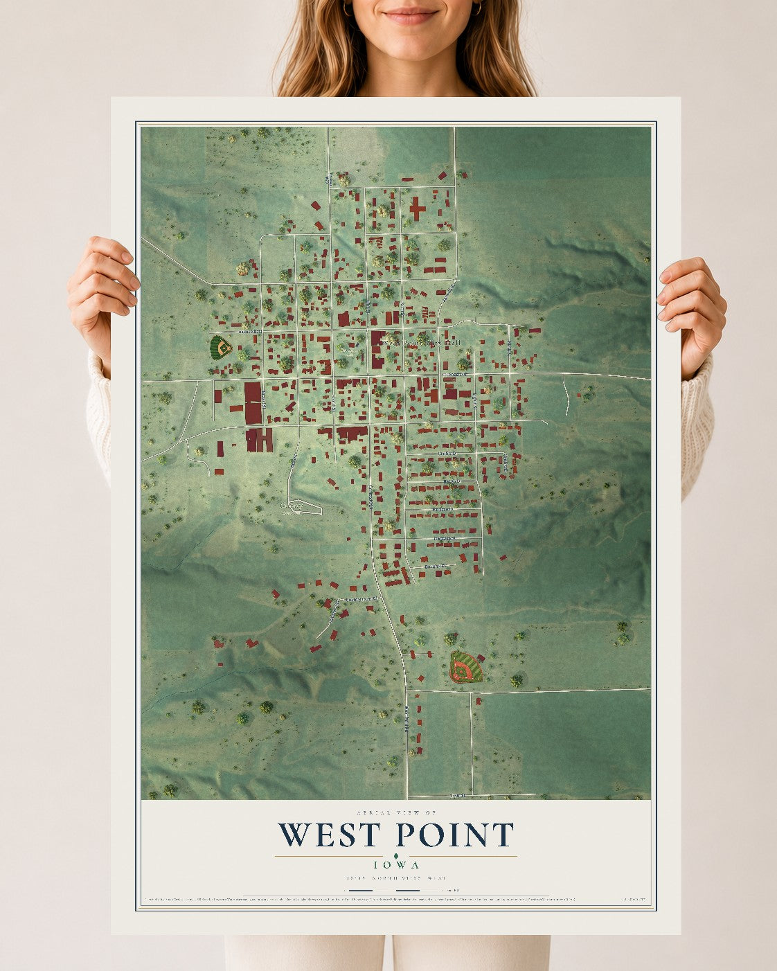 Map of West Point, Iowa, 24 x 36 inch unframed archival matte print