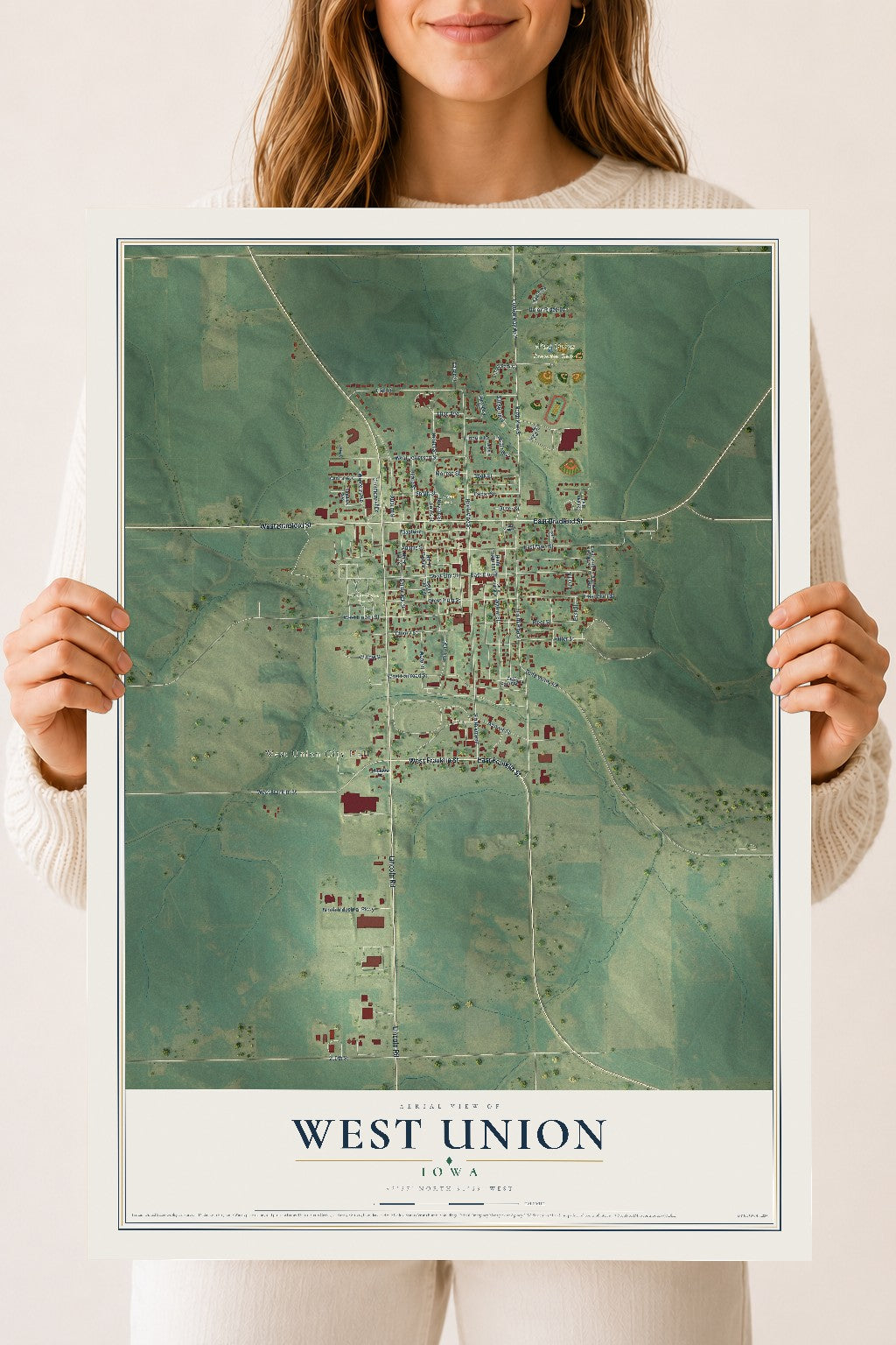 Map of West Union, Iowa, 18 x 24 inch unframed archival matte print