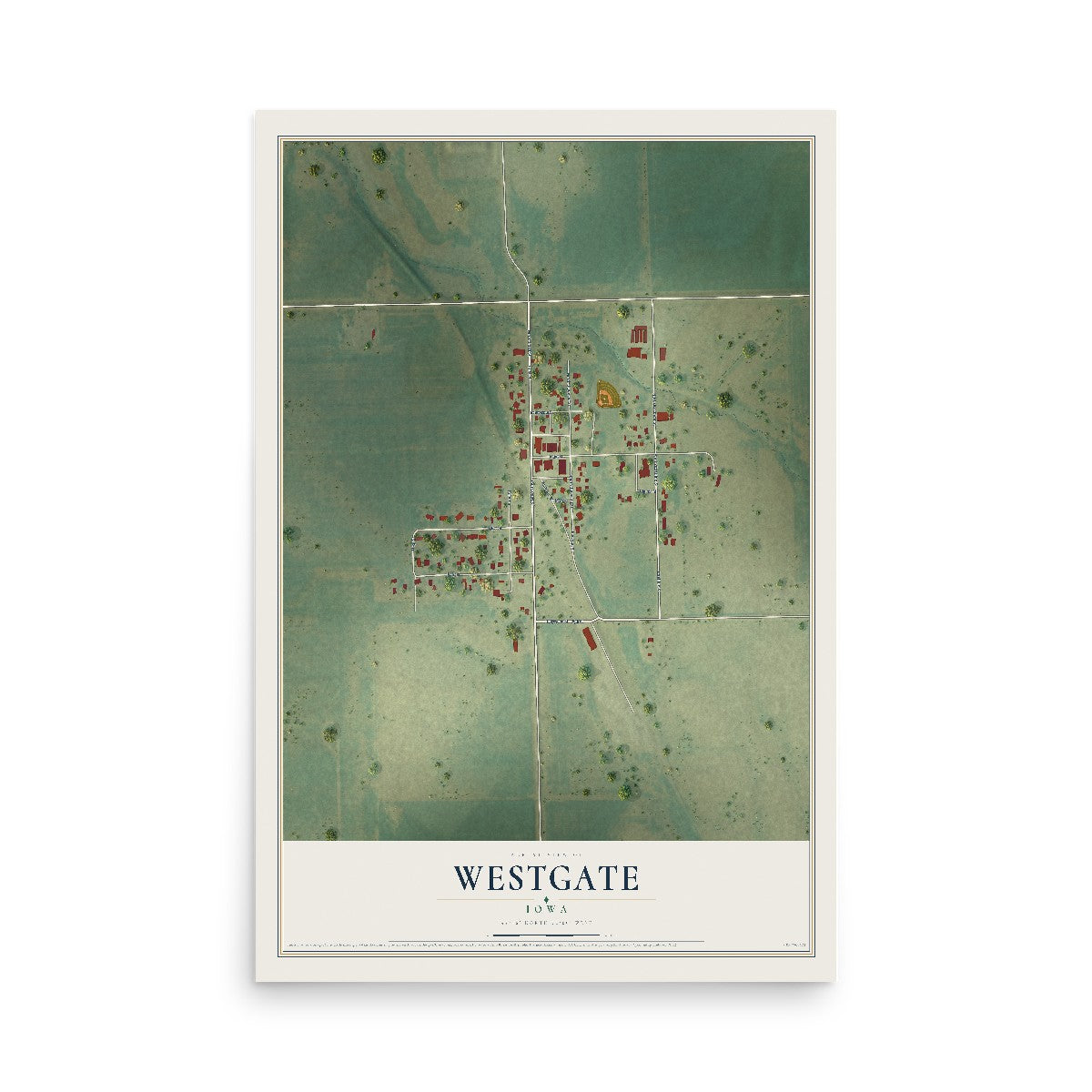 Map of Westgate, Iowa, 12 x 18 inch unframed archival matte print