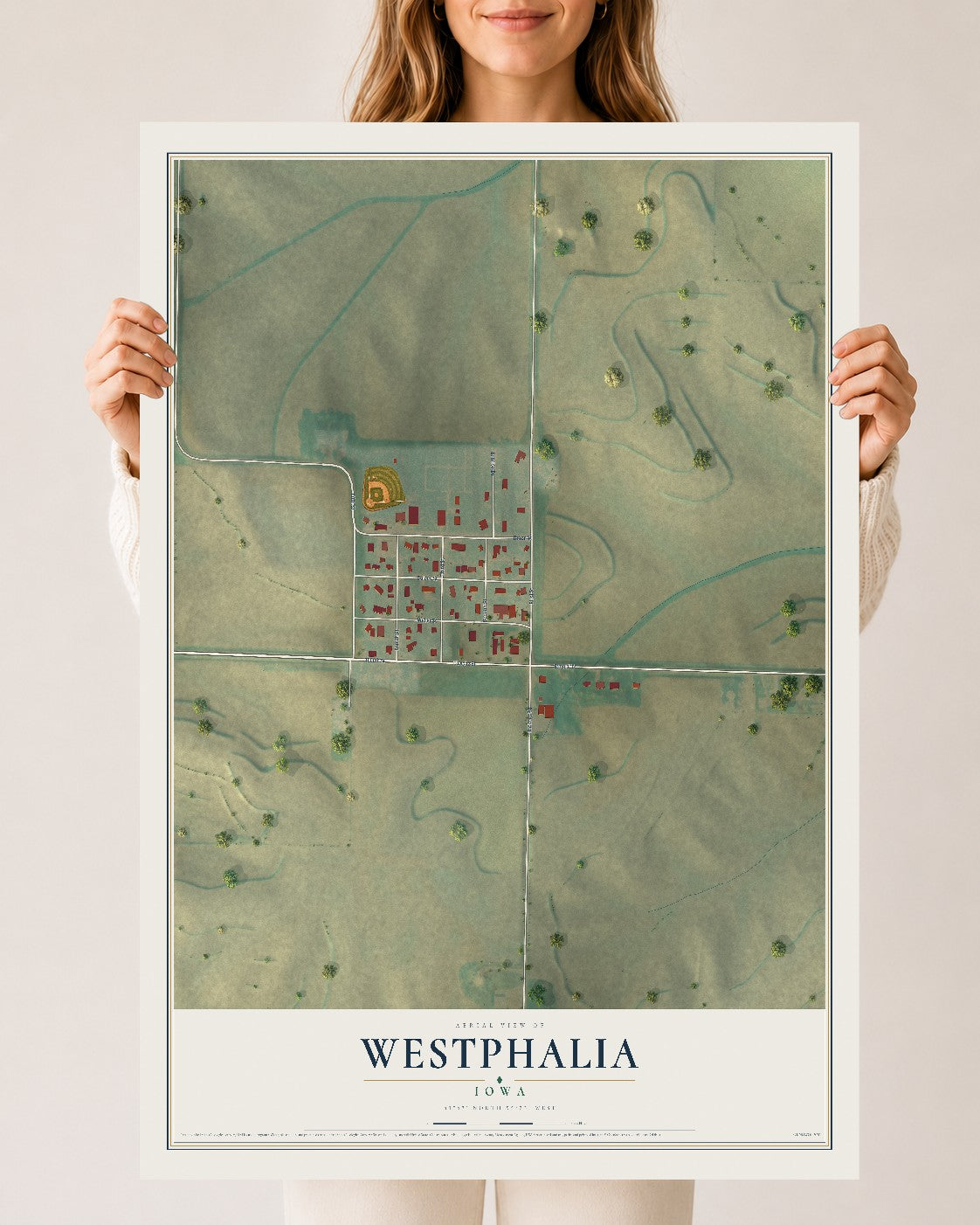Map of Westphalia, Iowa, 24 x 36 inch unframed archival matte print